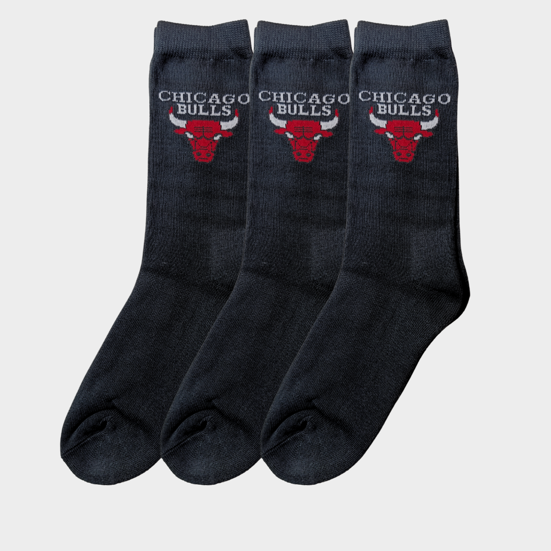 -C-H-I-C-A-G-O-B-U-L-L-S- Black Premium Sports Crew Socks