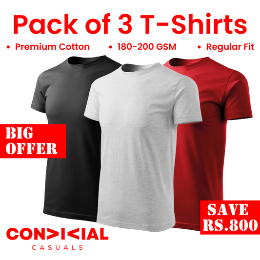 3 T-Shirts Bundle Black-White-Maroon