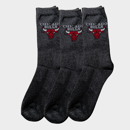 -C-H-I-C-A-G-O-B-U-L-L-S- Charcoal Grey Premium Sports Crew Socks