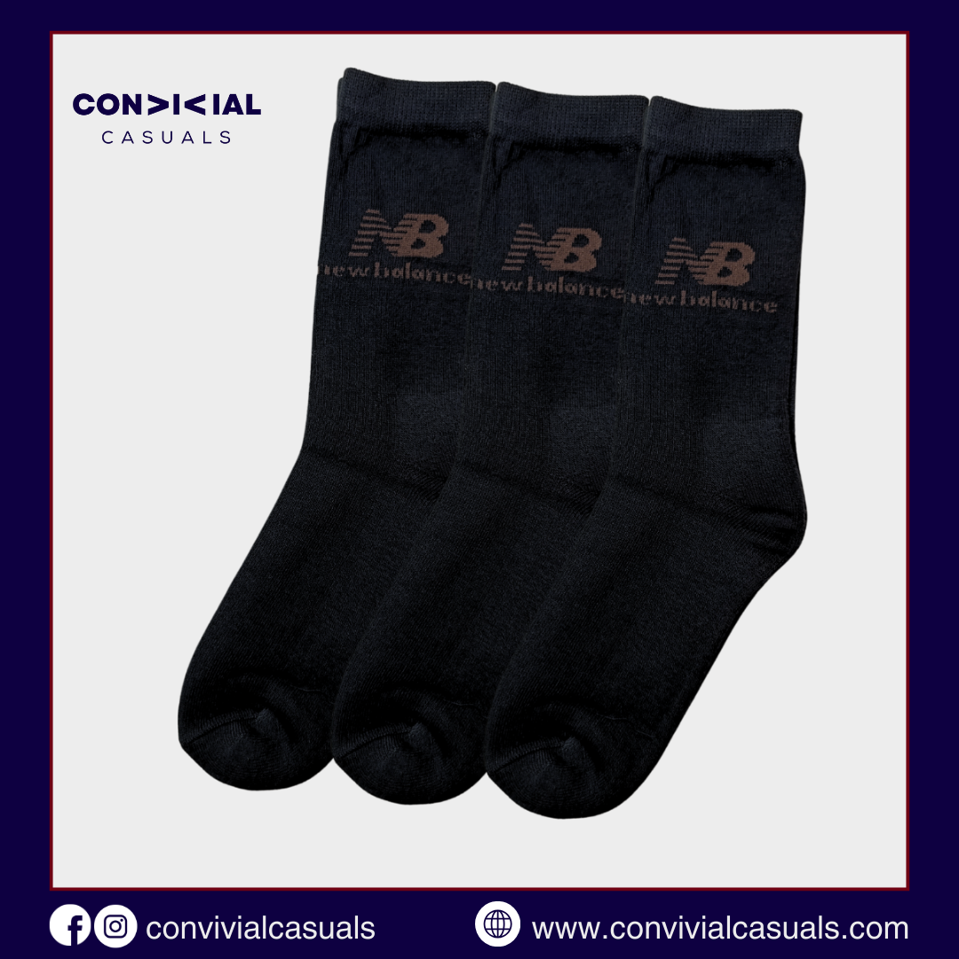 -N-E-W-B-A-L-A-N-C-E- Black Premium Sports Crew Socks