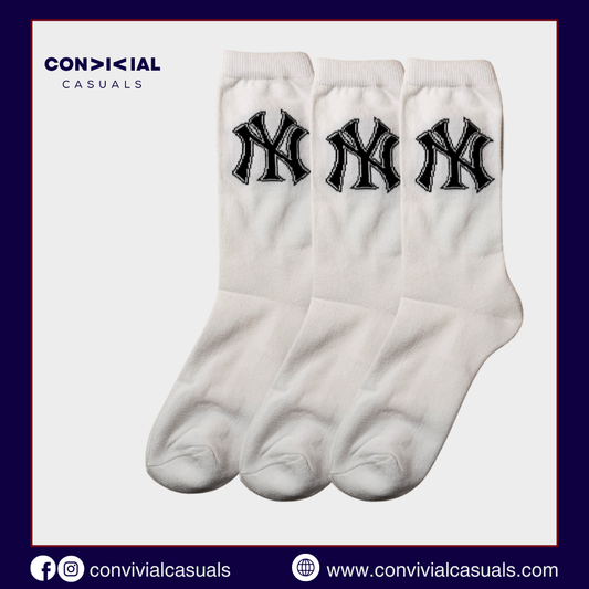 -N-Y- White Premium Sports Crew Socks