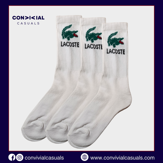 -L-A-C-O-S-T-E- White Premium Sports Crew Socks