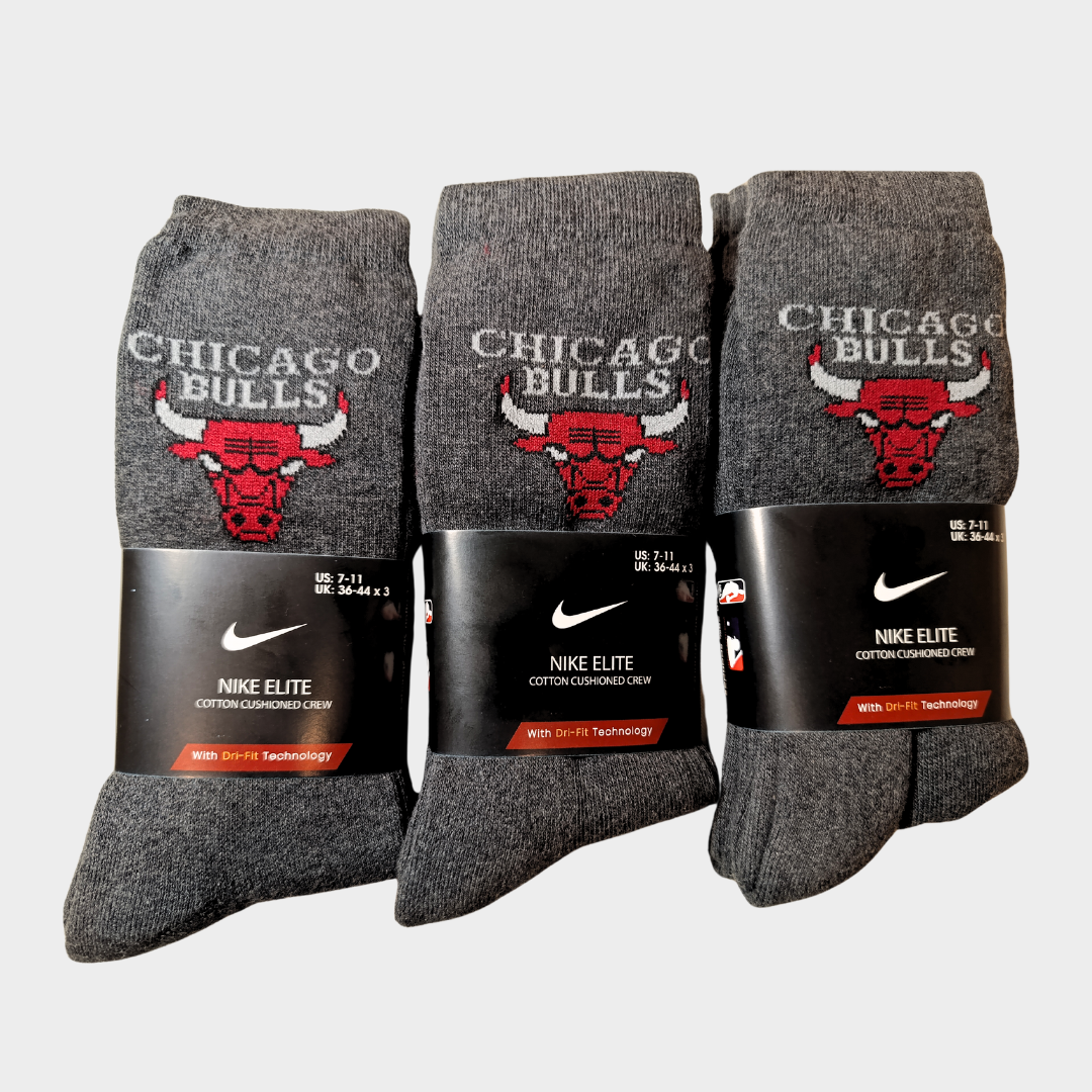 -C-H-I-C-A-G-O-B-U-L-L-S- Charcoal Grey Premium Sports Crew Socks