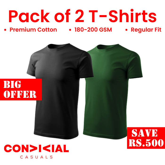 2 T-Shirts Bundle- Blacks & Bottle Green