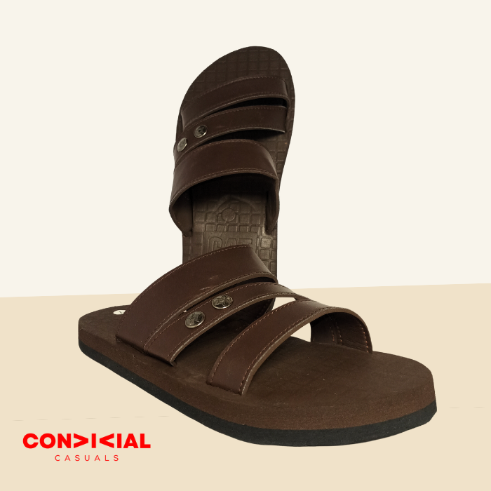 Dual Strap Soft and Comfortable Mens Slides - Brown