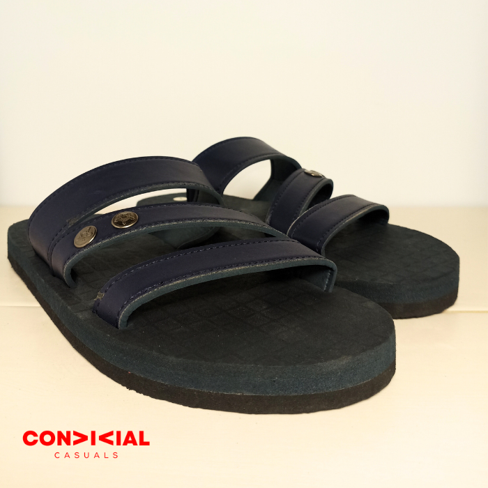 Dual Strap Mens Slides / Slippers - Navy Blue