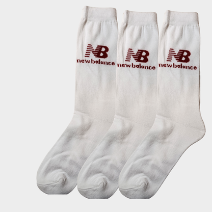 -N-E-W-B-A-L-A-N-C-E- White Premium Sports Crew Socks