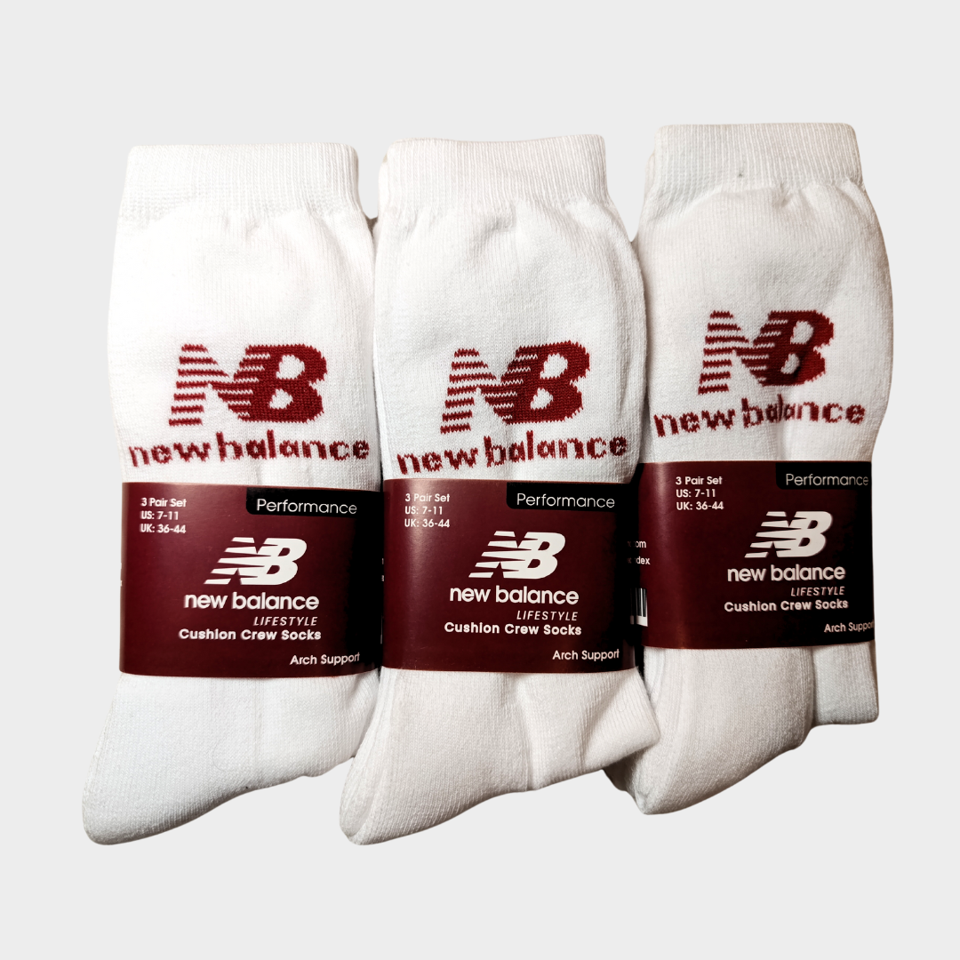 -N-E-W-B-A-L-A-N-C-E- White Premium Sports Crew Socks