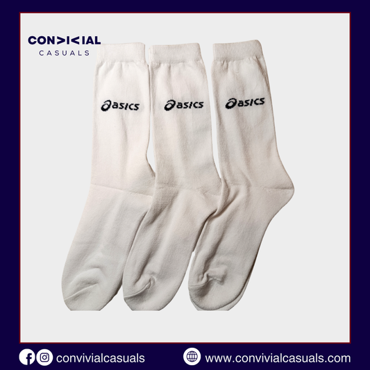 -A-S-I-C-S- White Premium Sports Crew Socks