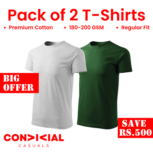 2 T-Shirts Bundle White-Bottle Green