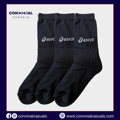 -A-S-I-C-S- Black Premium Sports Crew Socks