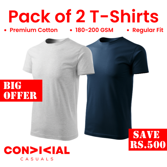 2 T-Shirts Bundle White & Navy Blue