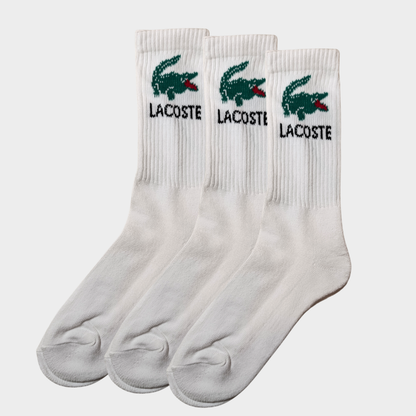 -L-A-C-O-S-T-E- White Premium Sports Crew Socks