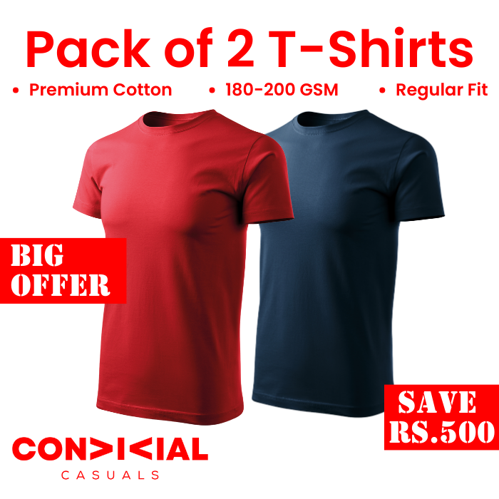 2 T-Shirts Bundle Maroon/Red-Navy Blue