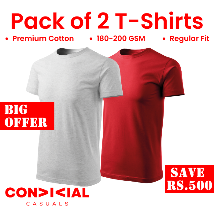 2 T-Shirts Bundle Maroon/Red-White