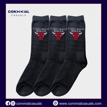 -C-H-I-C-A-G-O-B-U-L-L-S- Black Premium Sports Crew Socks