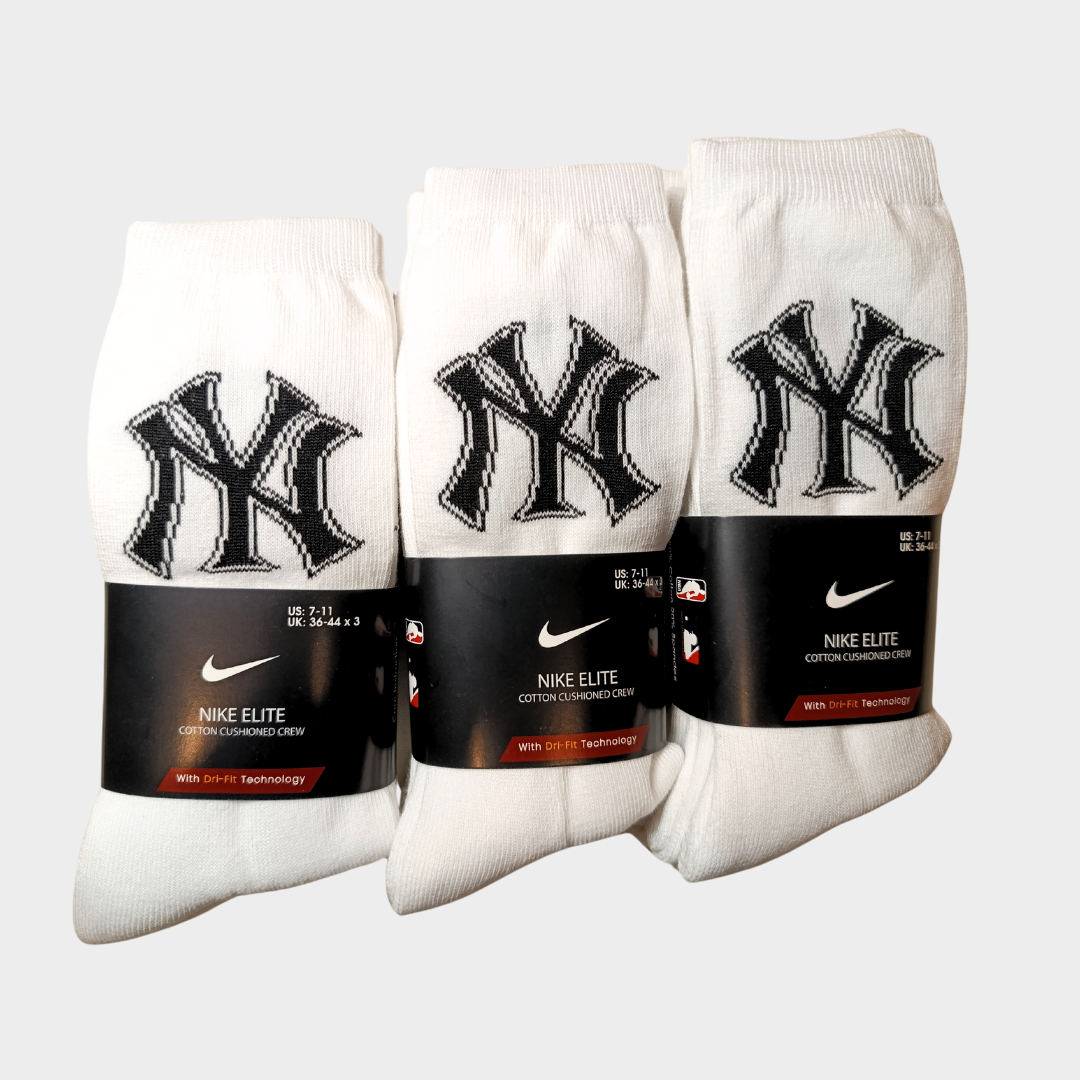 -N-Y- White Premium Sports Crew Socks