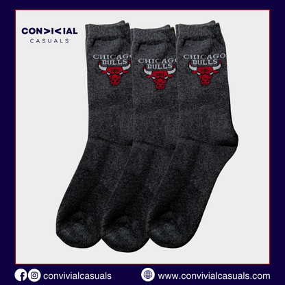 -C-H-I-C-A-G-O-B-U-L-L-S- Charcoal Grey Premium Sports Crew Socks