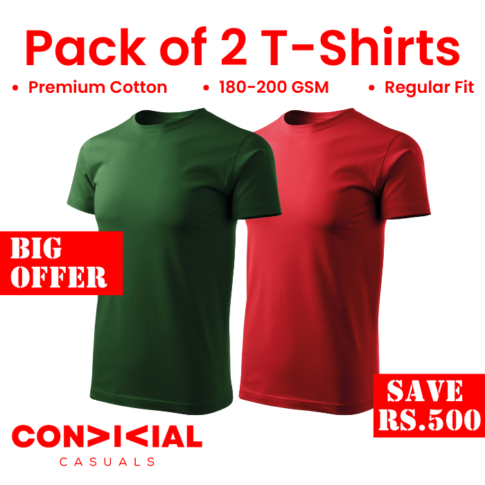 2 T-Shirts Bundles Bottle Green-Maroon/Red