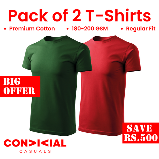 2 T-Shirts Bundles Bottle Green-Maroon/Red