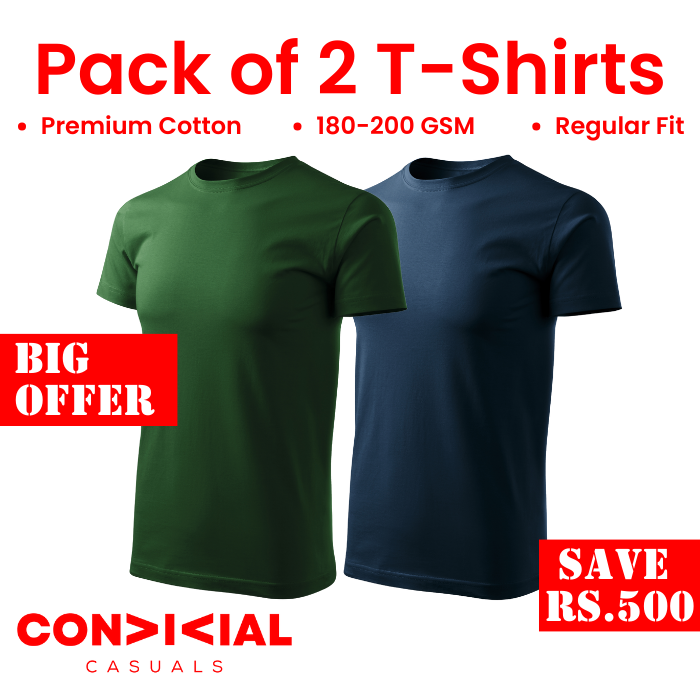 2 T-Shirts Bundle Bottle Green-Navy Blue