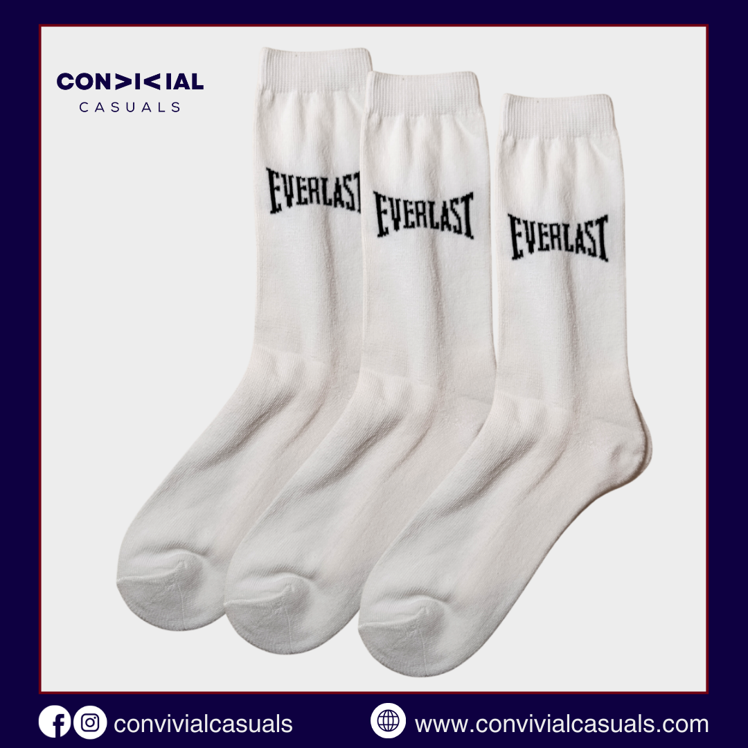 -E-V-E-R-L-A-S-T- White Premium Sports Crew Socks