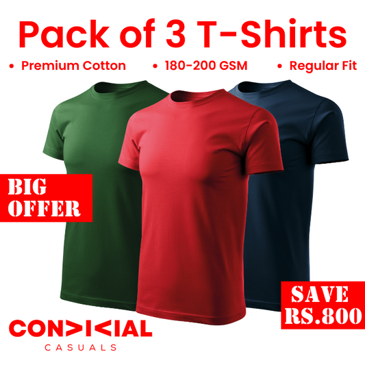 3 T-Shirts Bundle Bottle Green-Maroon-Navy Blue